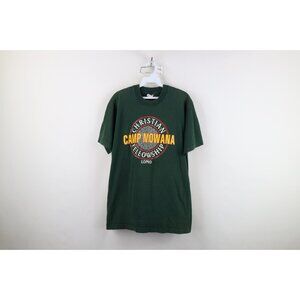 Vintage 90s Mens Large Faded Christian Fellowship Camp Mowana T-Shirt Green USA
